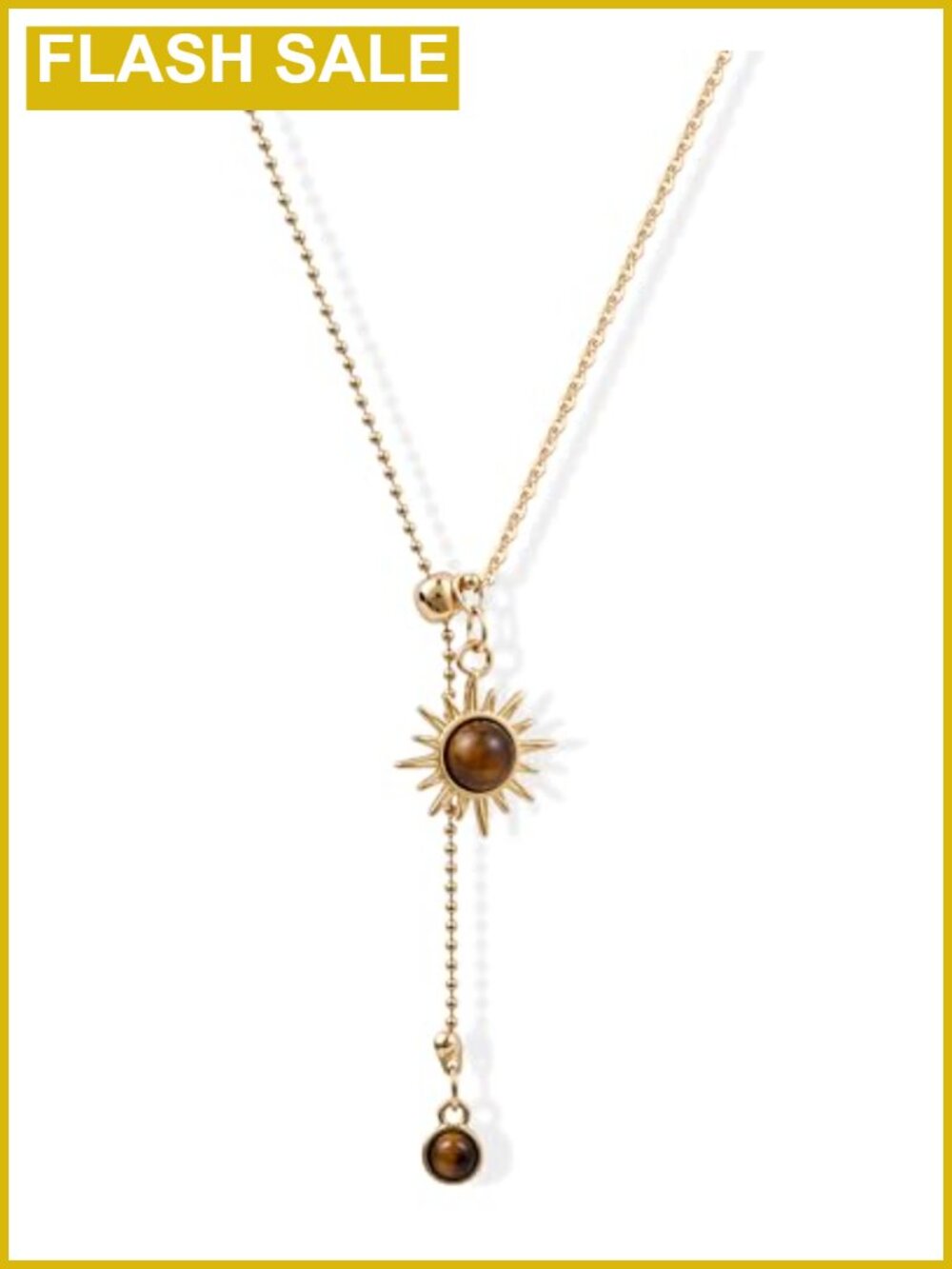 14K Gold Plated Y-Shaped Tiger Eye Pendant Necklace Adjustable Lariat